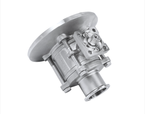 Válvula de esfera manual em aço inox 316L com flange de acoplamento angular para drenagem sanitária e esvaziamento de reatores