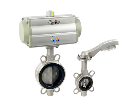 Válvula borboleta tipo wafer série D71 em aço inox 316L com alavanca para controle manual de fluxo industrial