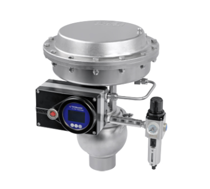 Válvula de assento único asséptica tipo filme em aço inox 316L para controle de precisão em processos ultra-limpos