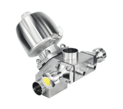 Válvula de diafragma multiportas modelo M-53A em aço inox 316L para integração de fluxos em processos farmacêuticos e estéreis