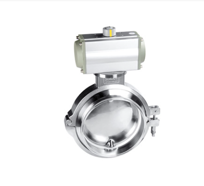 Válvula borboleta em aço inox 316L para montagem no fundo de silos e tremonhas, controlando a descarga de pós e granulados