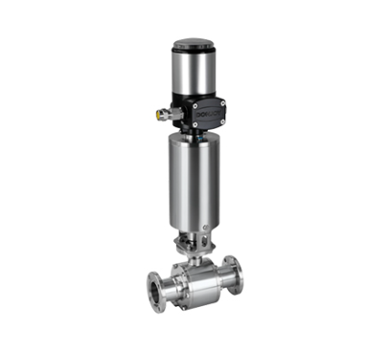 Válvula de esfera em aço inox 316L para regulação proporcional de fluxo com atuador pneumático e posicionador de precisão