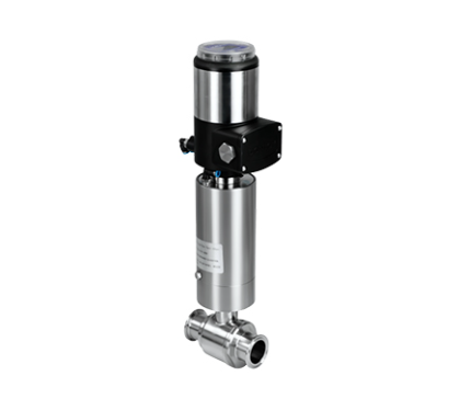 Válvula de esfera em aço inox 316L com atuador pneumático vertical e cabeçote inteligente C-TOP para automação e monitoramento de posição