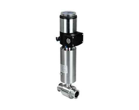 Válvula de esfera em aço inox 316L com atuador pneumático vertical e cabeçote inteligente C-TOP para automação e monitoramento de posição