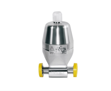 Válvula de diafragma mini sanitária em aço inox 316L com atuador pneumático para automação de processos estéreis e laboratoriais