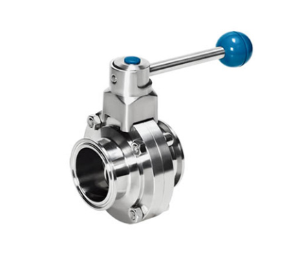 Válvula borboleta sanitária em aço inox 316L com extremidades Tri-Clamp para montagem rápida em linhas de processo