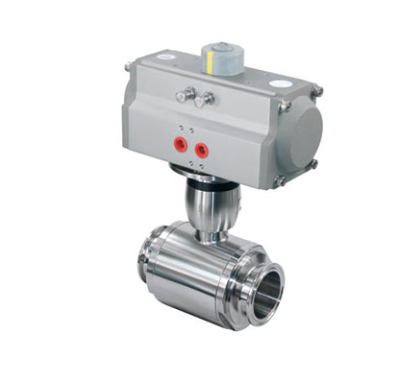 Válvula de esfera em aço inox com atuador pneumático horizontal para automação de processos industriais e controle de fluídos