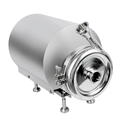 Bomba centrífuga sanitária em aço inox 316L compatível com padrão Alfa Laval, com conexões tri-clamp para processos cosméticos e farmacêuticos