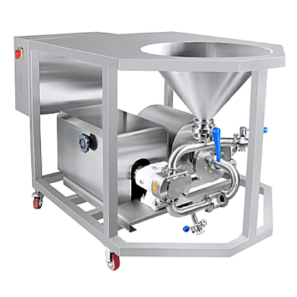 Bomba de mistura homogênea sanitária em aço inox, série PMTU, para processos de emulsificação e controle de viscosidade em indústrias de alimentos e cosméticos.