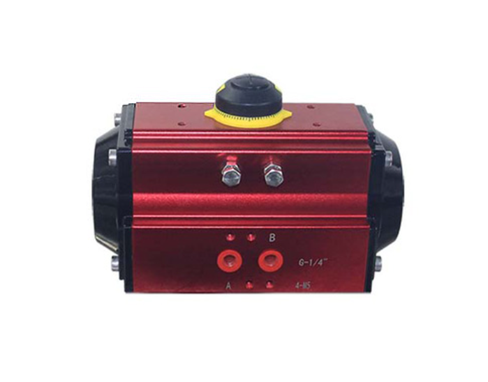 Atuador pneumático rotativo horizontal série Red Heavy, projetado para alta resistência em ambientes industriais agressivos e controle de válvulas de 90 graus
