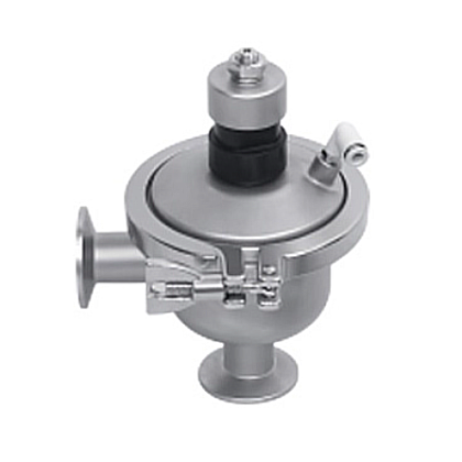 Mini válvula reguladora de pressão constante sanitária em aço inox 316L, série PX-MCPV, para envasadoras e trocadores de calor compactos