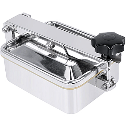 Tampa de inspeção lateral em formato quadrado fabricada em aço inox para acesso e manutenção de tanques industriais