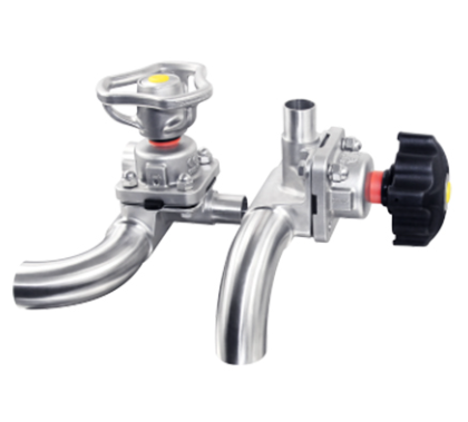 Válvula de diafragma sanitária em aço inox 316L tipo U, configuração U-C para sistemas de alta pureza sem retenção de resíduos
