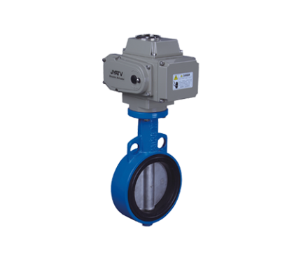 Válvula borboleta tipo wafer em aço inox 316L com atuador elétrico para controle automatizado de fluxo industrial