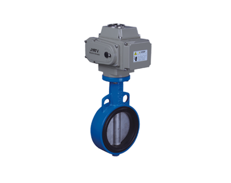 Válvula borboleta tipo wafer em aço inox 316L com atuador elétrico para controle automatizado de fluxo industrial
