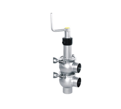 Válvula de desvio sanitária manual em aço inox 316L com design de assento único para direcionamento de fluidos