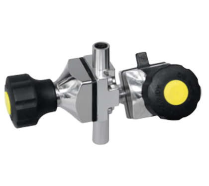 Válvula mini diafragma multiportas em aço inox 316L para controle de múltiplos fluxos em sistemas compactos e laboratoriais