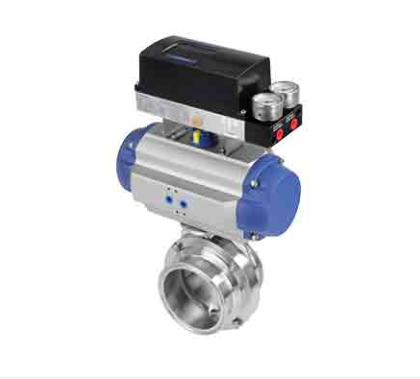 Válvula borboleta de controle proporcional em aço inox com posicionador pneumático para regulagem de fluxo em processos sanitários