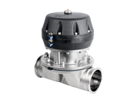 Válvula de diafragma em aço inox 316L com atuador pneumático para automação de processos sanitários e assépticos