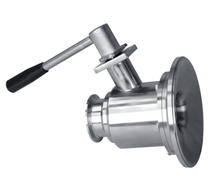 Válvula de esfera em aço inox 316L com flange de acoplamento para montagem em fundo de tanque, garantindo drenagem total sem zona morta