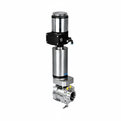 Válvula borboleta sanitária mixproof em aço inox 316L equipada com unidade de controle de segurança intrínseca para zonas altamente explosivas