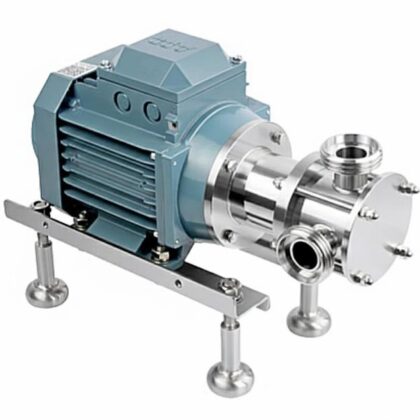 Bomba de rotor flexível sanitária em aço inox, ideal para bombeamento de fluidos viscosos e processos autoescorvantes na indústria alimentícia