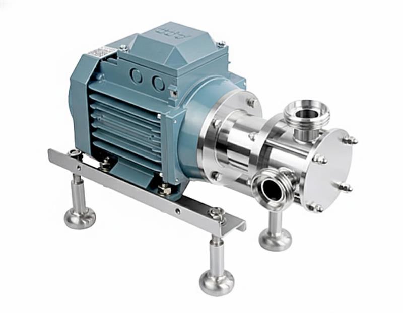 Bomba de rotor flexível sanitária em aço inox, ideal para bombeamento de fluidos viscosos e processos autoescorvantes na indústria alimentícia