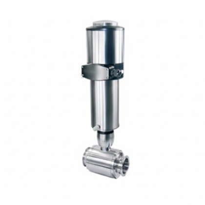Válvula de esfera reta em aço inox 316L com atuador pneumático vertical para automação industrial de fluxos