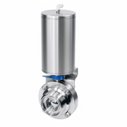 Válvula de esfera compacta em aço inox 316L com atuador pneumático vertical, ideal para automação em espaços reduzidos e skids industriais