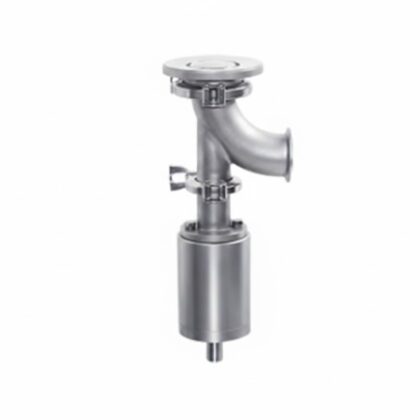 Válvula de fundo de tanque com atuador pneumático em aço inox 316L para automação de descarga em processos industriais