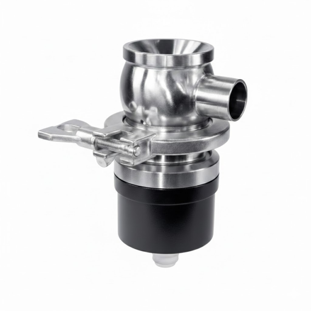 Válvula de fundo de tanque com tecnologia de diafragma radial em aço inox 316L para processos farmacêuticos e assépticos