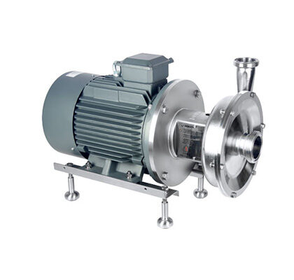 Bomba centrífuga sanitária industrial em aço inox 316L com manípulo de abertura rápida, ideal para sistemas CIP e processos alimentícios