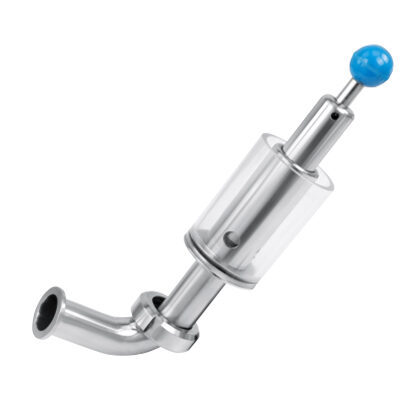 Válvula de dreno sanitária em aço inox 316L com visor de fluxo integrado, série PX-SGDV, para inspeção visual e segurança industrial
