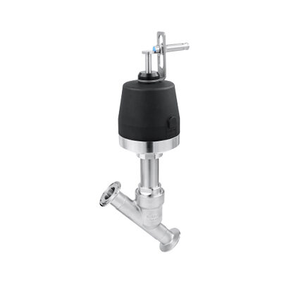 Válvula de sede inclinada em aço inox 316L com cabeçote de controle e sensor de posição série PX-ASV-CT