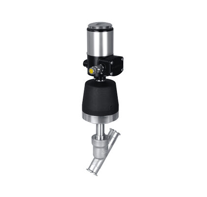 Válvula de assento angular sanitária em aço inox 316 com vedação em PTFE para regulagem de vapor e processos industriais