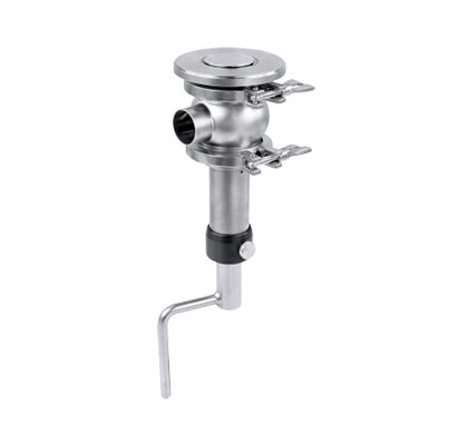 Válvula de sede para fundo de tanque com acionamento pneumático e saída 45 graus em aço inox 316L série PX-TBV-PN