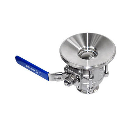 Válvula de esfera para fundo de tanque com acionamento pneumático em aço inox 316L série PX-TB-BALL-PN para descarga e dreno sanitário