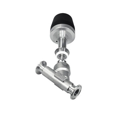 Válvula de sede inclinada com atuador pneumático em aço inox 316L para controle de vapor e fluidos industriais série PX-ASV-STD