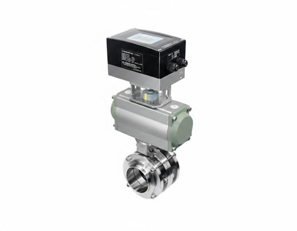 Válvula borboleta pneumática com atuador horizontal em aço inox série PX-BV-HORIZ para automação de processos sanitários