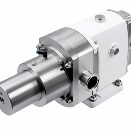 Bomba de lóbulos sanitária industrial em aço inox 316L com válvula de segurança integrada (by-pass) para controle de sobrepressão, série PX-RLP