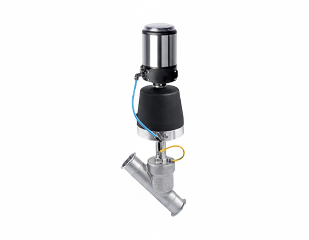Válvula de Sede Inclinada Pneumática com Sensor e Controle 24V Inox 316L - Imagem 2