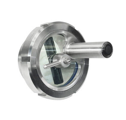 Visor de fluxo tipo união em aço inox com iluminação LED 24V e raspador limpador série PX-USG-DC para processos sanitários