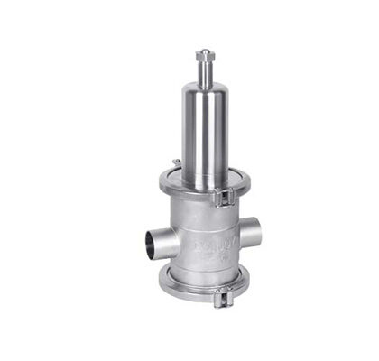 Válvula redutora de pressão sanitária em aço inox 316L, série PX-PRV-S, para controle de pressão em linhas de vapor e fluidos industriais